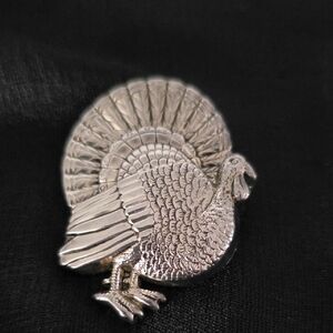 Elegant Pewter Turkey Brooch